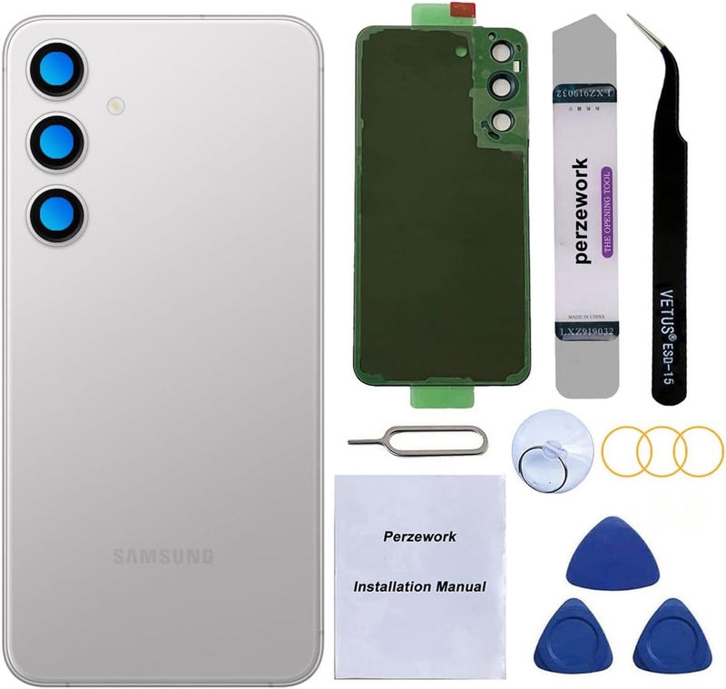 Perzework Rear Back Glass Replacement for Samsung Galaxy S24+ Plus 6.7-inches with Reparing Toolkit (Marble Gray) - Image 1